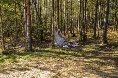 Doğadaki çöpler, 15 Şubat 2020 'de Belarus' taki Minsk 'te bir parkta ev atıkları için bir çanta.