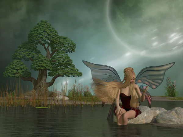 Fairy Daina by Pond — Stock Photo, Image