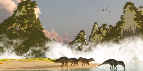 Amargasaurus Dinosauri Spiaggia — Foto Stock