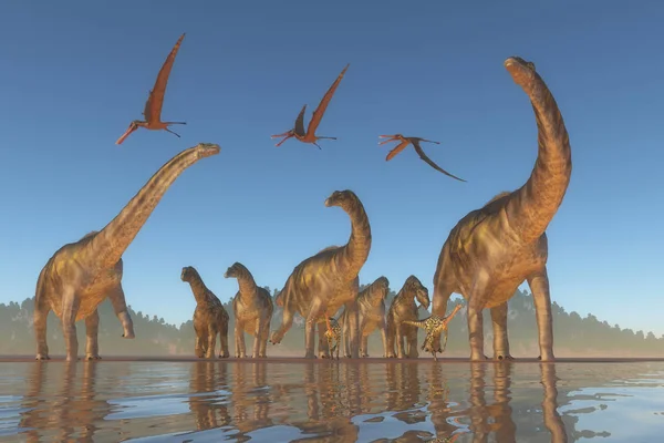 Cretaceous Argentinosaurus Herd — Stock Photo, Image