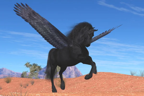 Schwarzes Pegasuspferd — Stockfoto