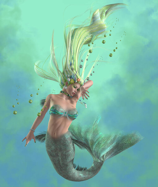 Green Mermaid in Ocean