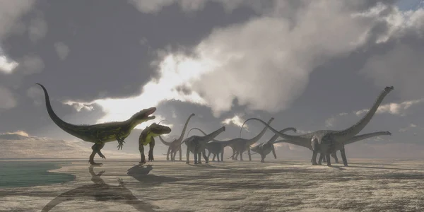 Torvosaurus och Diplodocus dinosaurier — Stockfoto