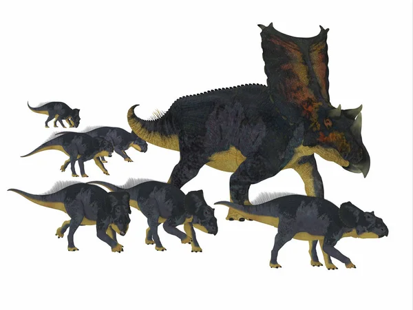 Chasmozaur dinozaur z młodymi — Zdjęcie stockowe
