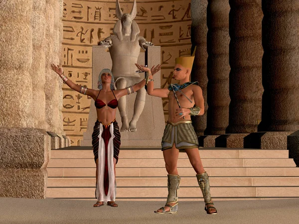 Egyptiska par i templet — Stockfoto