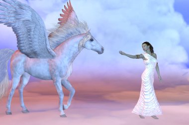 Athena Yunan tanrıçası ve Pegasus