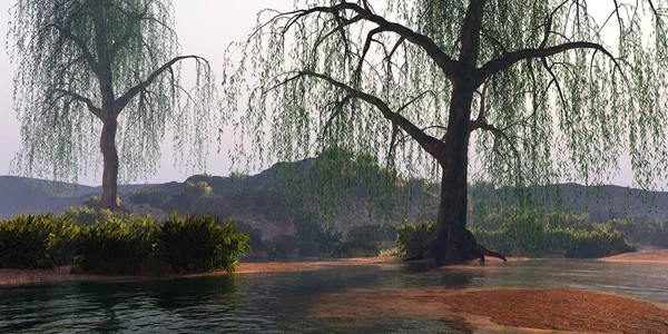 Paisaje fluvial y montaña — Foto de Stock