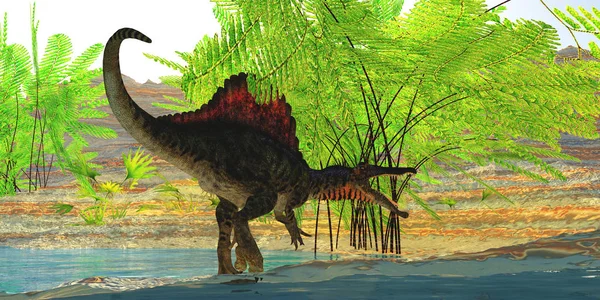 Dinosauro spinosauro vicino a Stream — Foto Stock