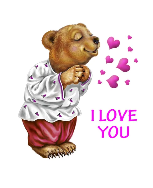 Bear Love Admitting Feelings Lot Hearts Valentines Day Greeting Card — 스톡 사진