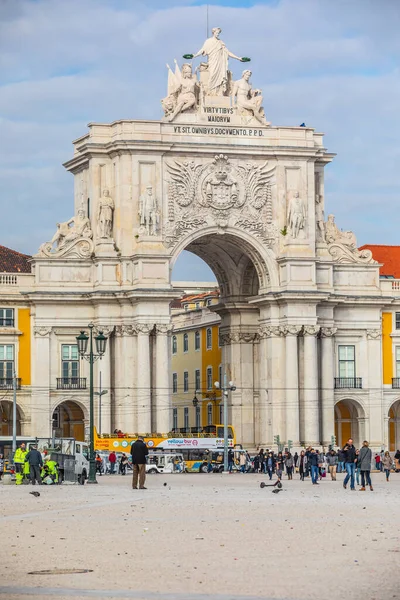 Lissabon Portugal Januari 2019 Rua Augusta Triumferar Arch Lissabons Historiska — Stockfoto