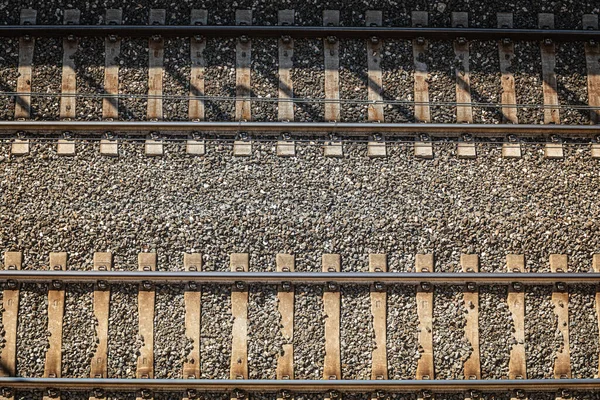 Järnvägsspår Från Ovan Ett Par Tåglinjebanor Med Utsikt Uppifrån Resekonceptväg — Stockfoto