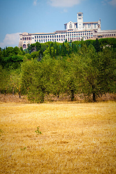 Buddhist pagoda temple. Bagan, Myanmar. Home of the largest and denset concentration of religion Buddhist temples, pagodas, stupas and ruins in the world. Blue sky with clouds. Cow in the foreground.