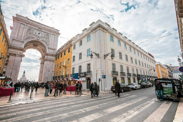 Lissabon Portugal Januari 2019 Rua Augusta Triumferar Arch Lissabons Historiska — Stockfoto