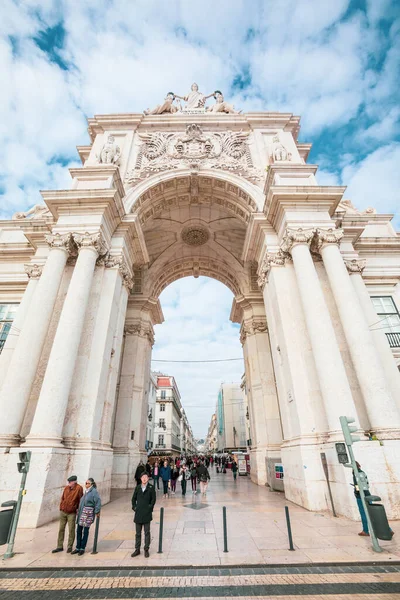 Lissabon Portugal Januari 2019 Rua Augusta Triumferar Arch Lissabons Historiska — Stockfoto