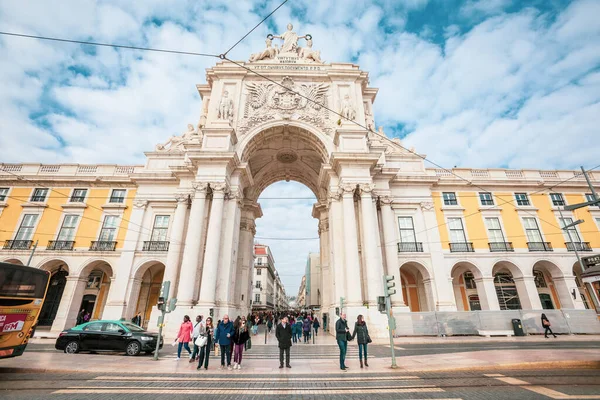 Lissabon Portugal Januari 2019 Rua Augusta Triumferar Arch Lissabons Historiska — Stockfoto