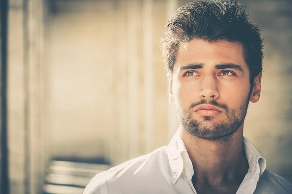 Retrato Joven Guapo Aspecto Intenso Belleza Llamativa Cabello Barba Moda — Foto de Stock