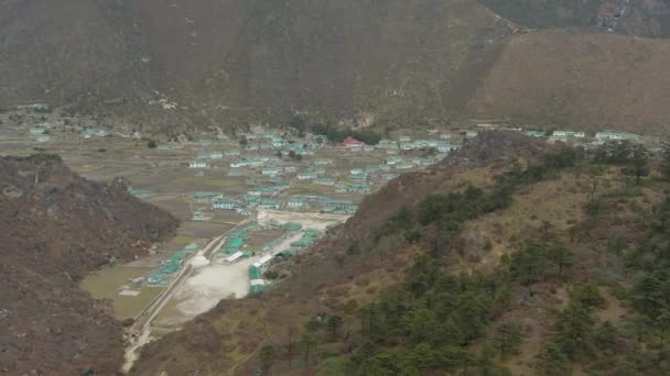Khumjung村。 尼泊尔喜马拉雅昆布。 空中视图 — 图库视频影像