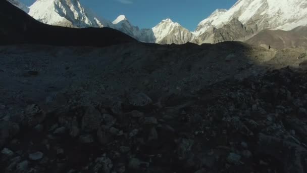 Pumori, Lingtren, Khumbutse and Nuptse Mountains. Himalaya, Nepal. Aerial View — Stock Video