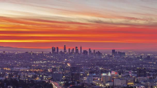 Paisaje urbano de Los Ángeles al amanecer. California, Estados Unidos — Vídeos de Stock