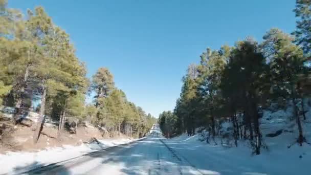 冬に高速道路で車を運転する。グランドキャニオン国立公園。米国アリゾナ州 — ストック動画