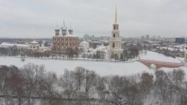 Kışın Ryazan Kremlin ve Cityscape. - Rusya. Hava Görünümü