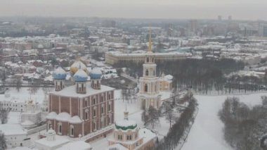 Kışın Ryazan Kremlin ve Cityscape. - Rusya. Hava Görünümü