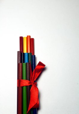 color pencils gift with red bow