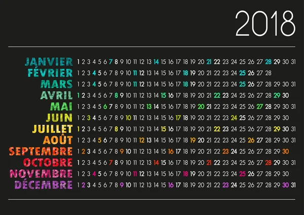 Francouzský kalendář 2018 — Stockový vektor