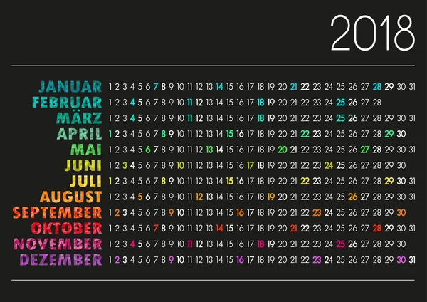 Deutscher Kalender 2018 — Stockvektor