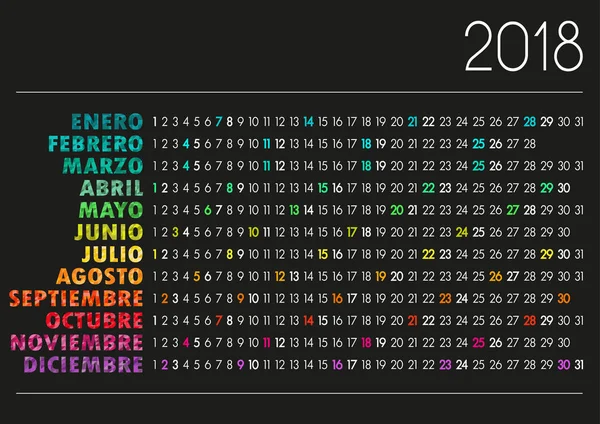 Calendario español 2018 — Vector de stock