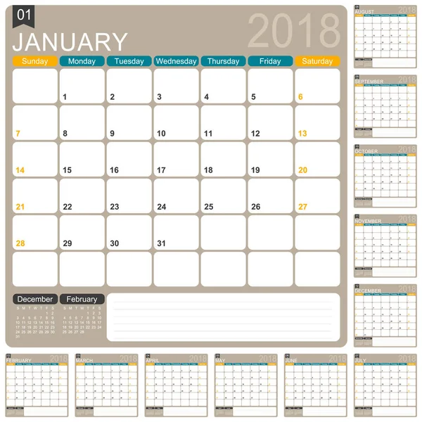 English Calendar 2018 — Stock Vector