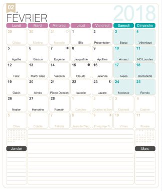 French calendar 2018 clipart