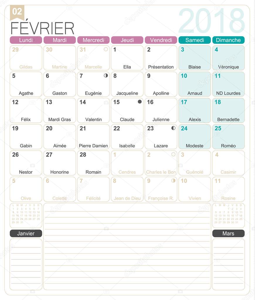 French calendar 2018