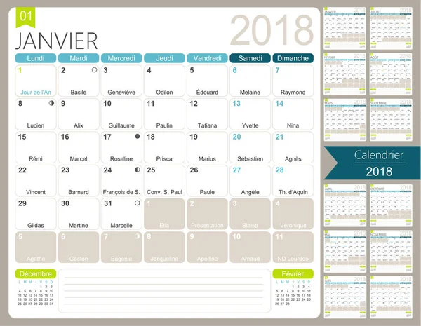 Francouzský kalendář 2018 — Stockový vektor