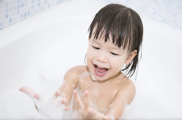 Funny Baby Hands Soapy Foam Laughing Bath — Stock Photo, Image