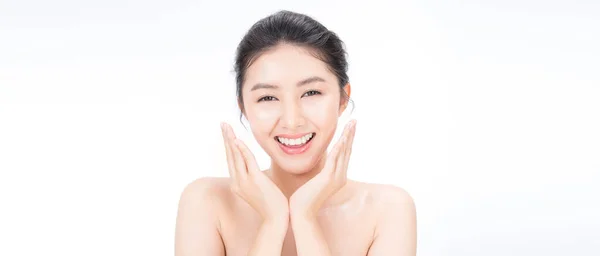 Closeup Portrait Asian Woman Clear Healthy Perfect Skin Care Spa — Stock Photo, Image