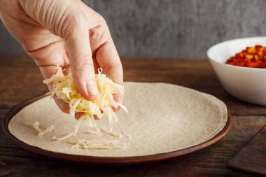 tortilla quesadilla, yemek sağlıklı taze quesadilla, tacos, buritto, fajitas için yapım. Ulusal mutfağı, sağlıklı fast food kavramı