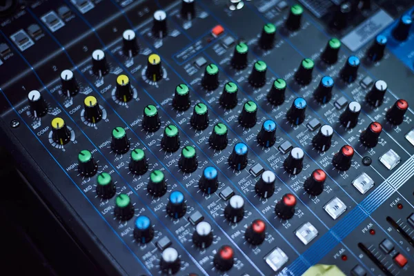 Audio Music Mixer Console Black Background Sound Studio Mixing Desk — Stok fotoğraf