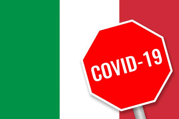 Talya Coronavirus Covid Salgını Yazılı Talyan Bayrağı Yasak Tabelasında Dur — Stok Vektör