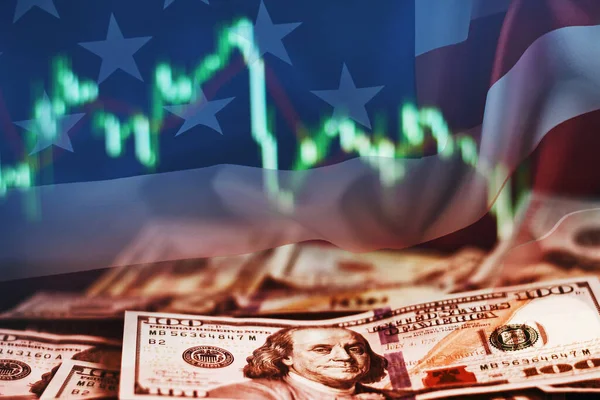 Kryzys Finansowy Koncepcja Cen Ropy Banknoty Dolarowe Wykresami Notowań Amerykańskiej — Zdjęcie stockowe