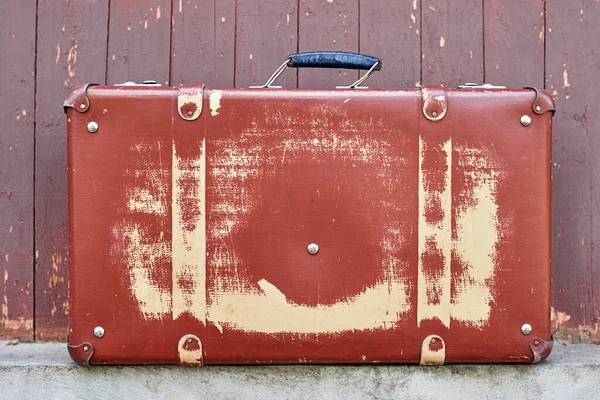 Vintage Retro Red Suitcase Close Old Case — Stock Photo, Image