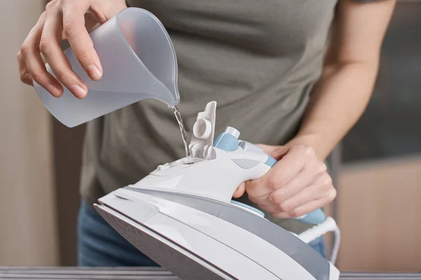 Woman Load Water Iron Prepare Iron Ironing — Stock Photo, Image