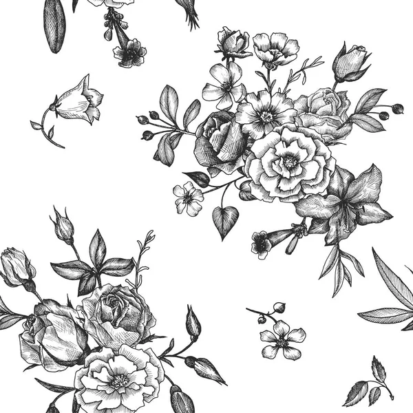 ヴィンテージベクトル花シームレスパターン — ストックベクタ