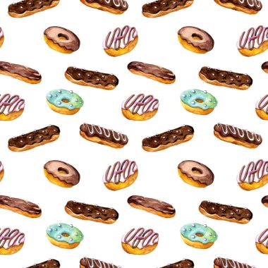 Sulu Boya çizim eklerleri ve çörek ile Seamless Modeli