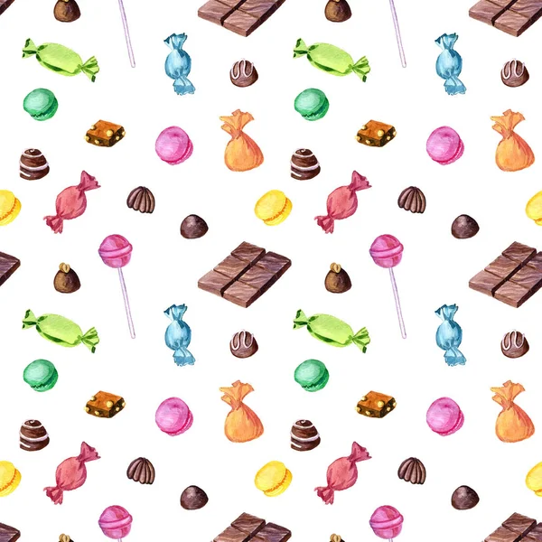 Seamless pattern with watercolor chocolate candies — Stock Photo, Image