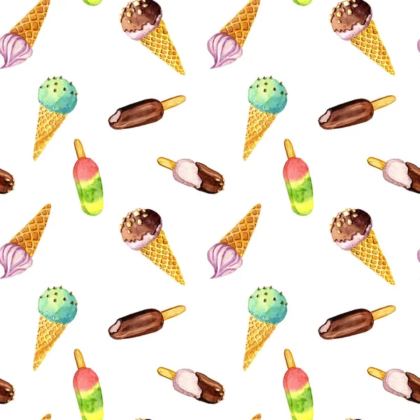 Seamless pattern with watercolor ice cream — Stock Photo, Image