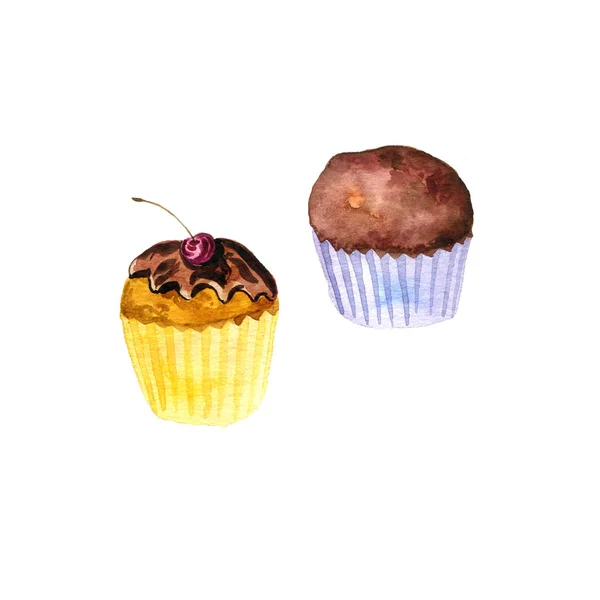 Watercolor drawing cupcakes — Stock Photo, Image