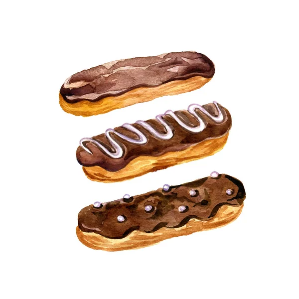 Eclairs de dibujo acuarela — Foto de Stock