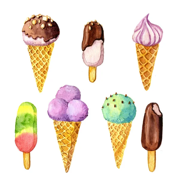 Watercolor ice cream — Stock Photo, Image