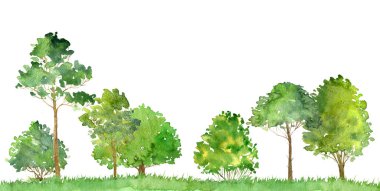 watercolor landscape with trees clipart
